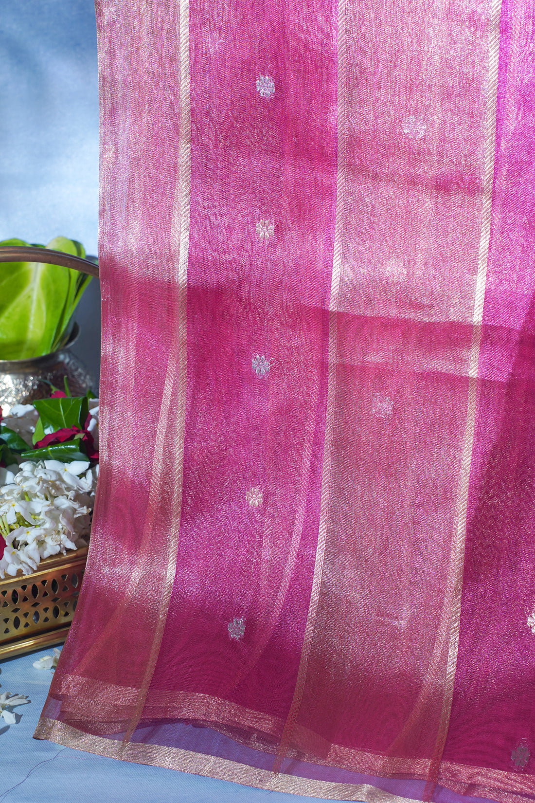Magenta-Pink Pure Tissue Silk Handloom Saree