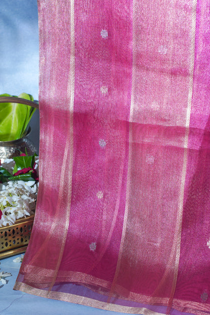 Magenta-Pink Pure Tissue Silk Handloom Saree