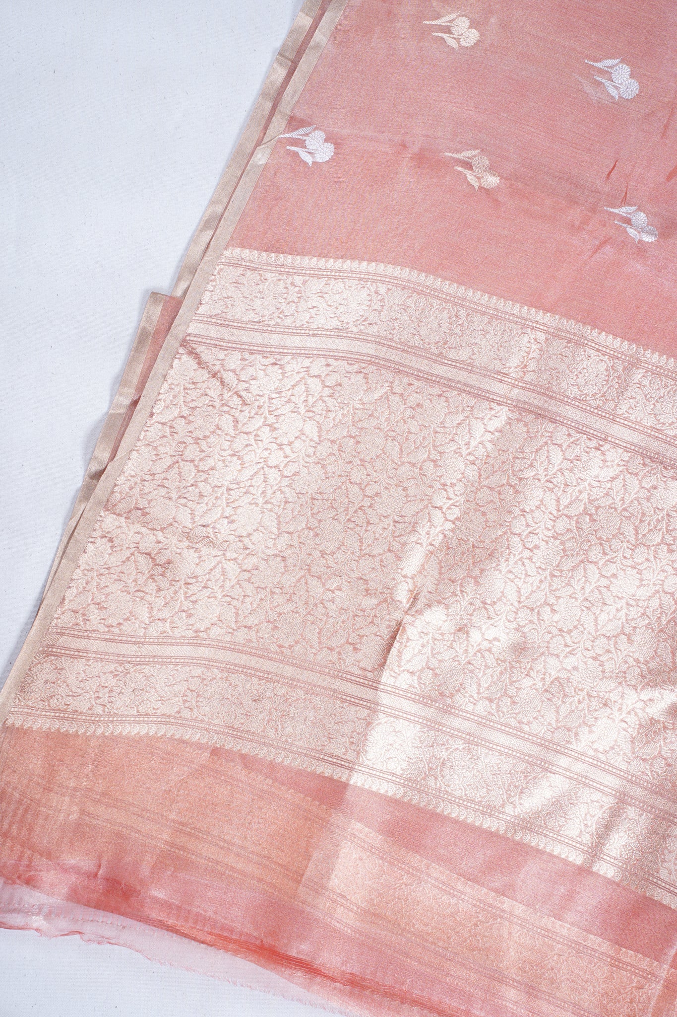 Peach-Pink Pure Tissue Silk Handloom Saree
