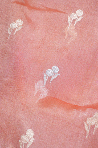 Peach-Pink Pure Tissue Silk Handloom Saree