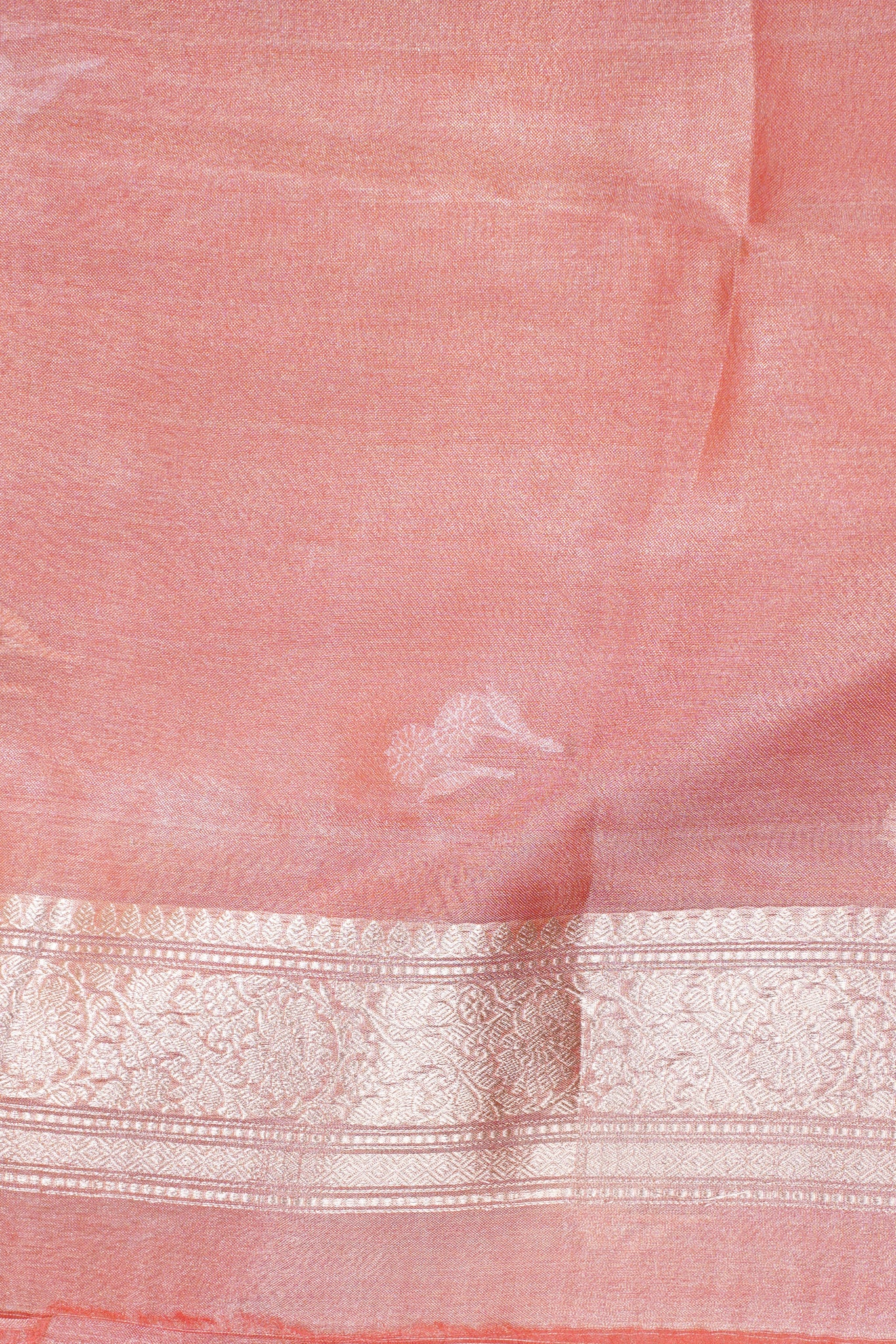Peach-Pink Pure Tissue Silk Handloom Saree