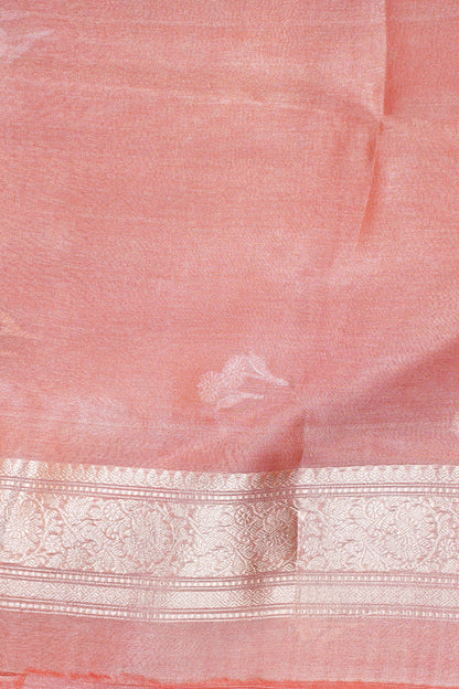 Peach-Pink Pure Tissue Silk Handloom Saree
