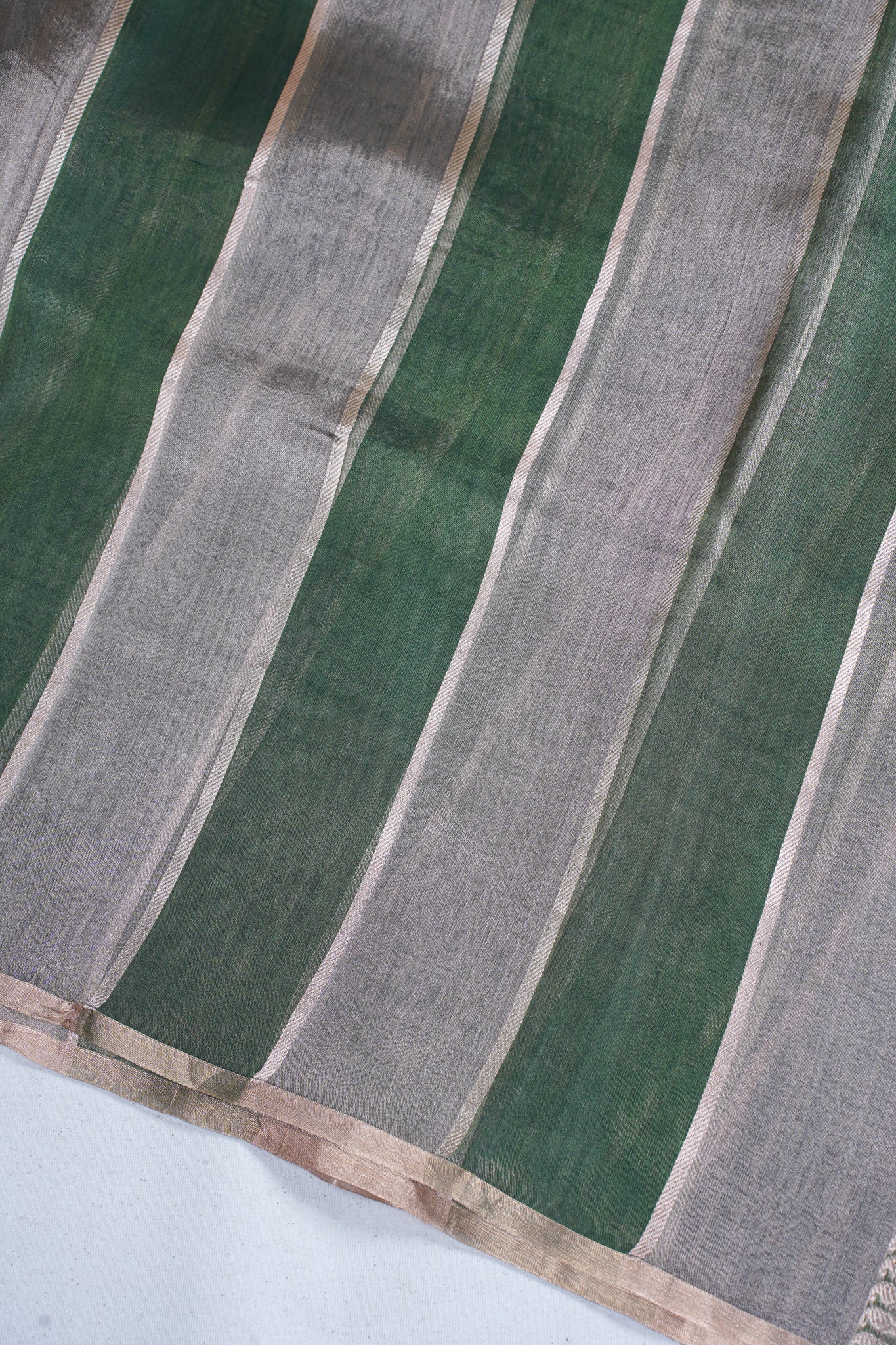 Green and silver Pure Tissue Silk Handloom Saree