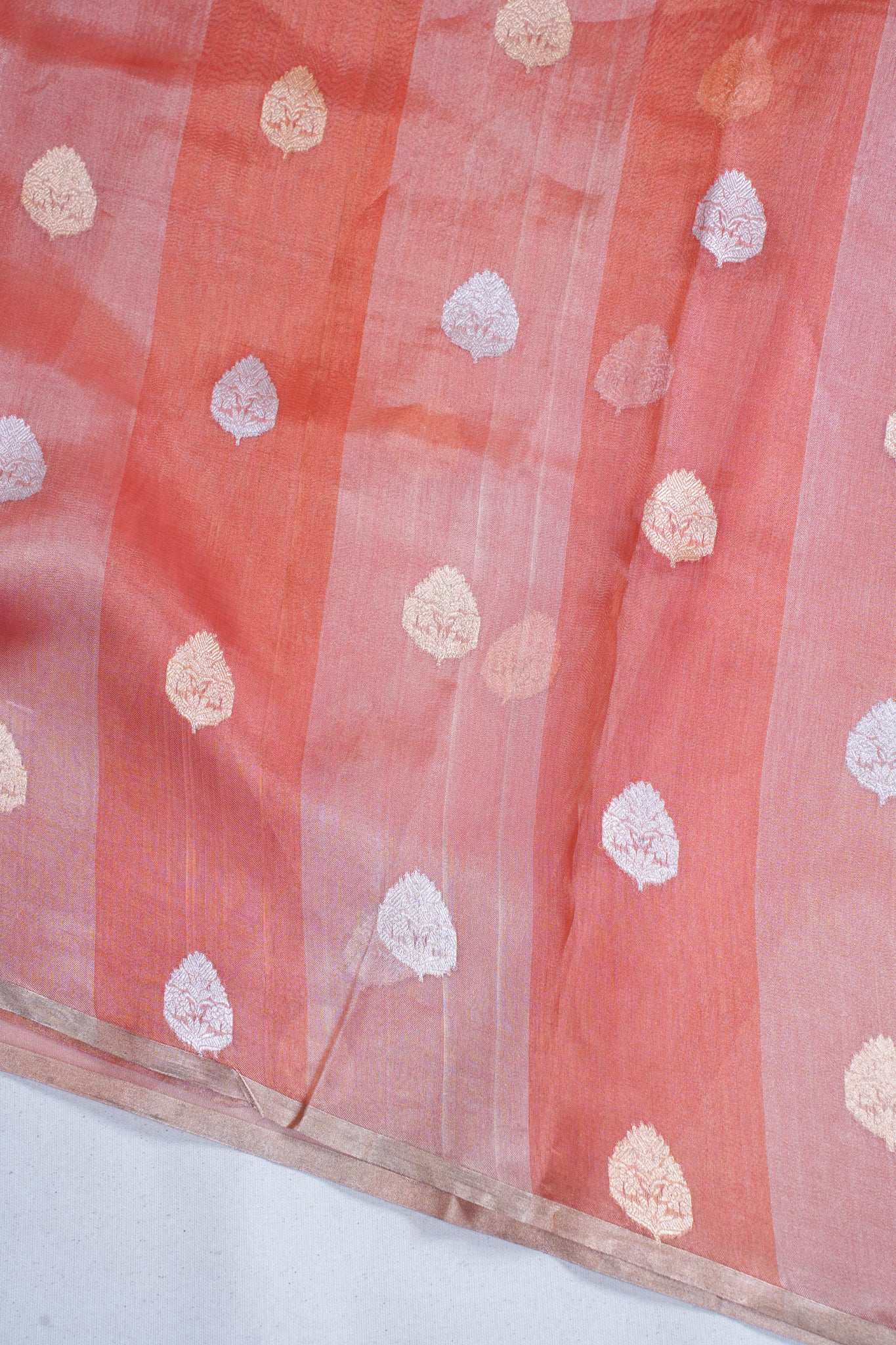 Rust-Rose Pure Tissue Silk Handloom Saree