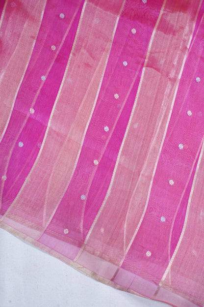 Magenta-Pink Pure Tissue Silk Handloom Saree