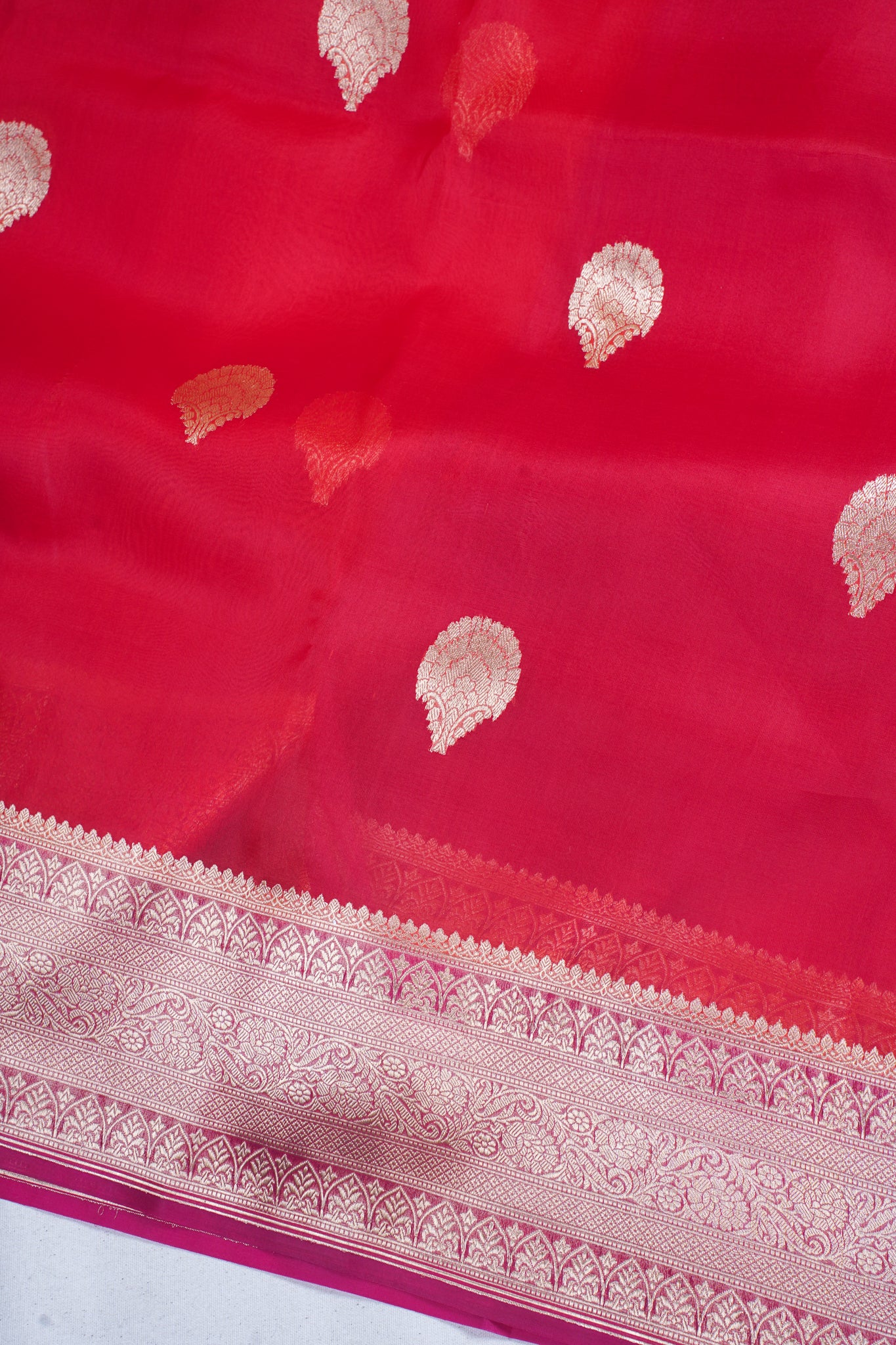 Deep Red Pure Tissue Silk Handloom Saree