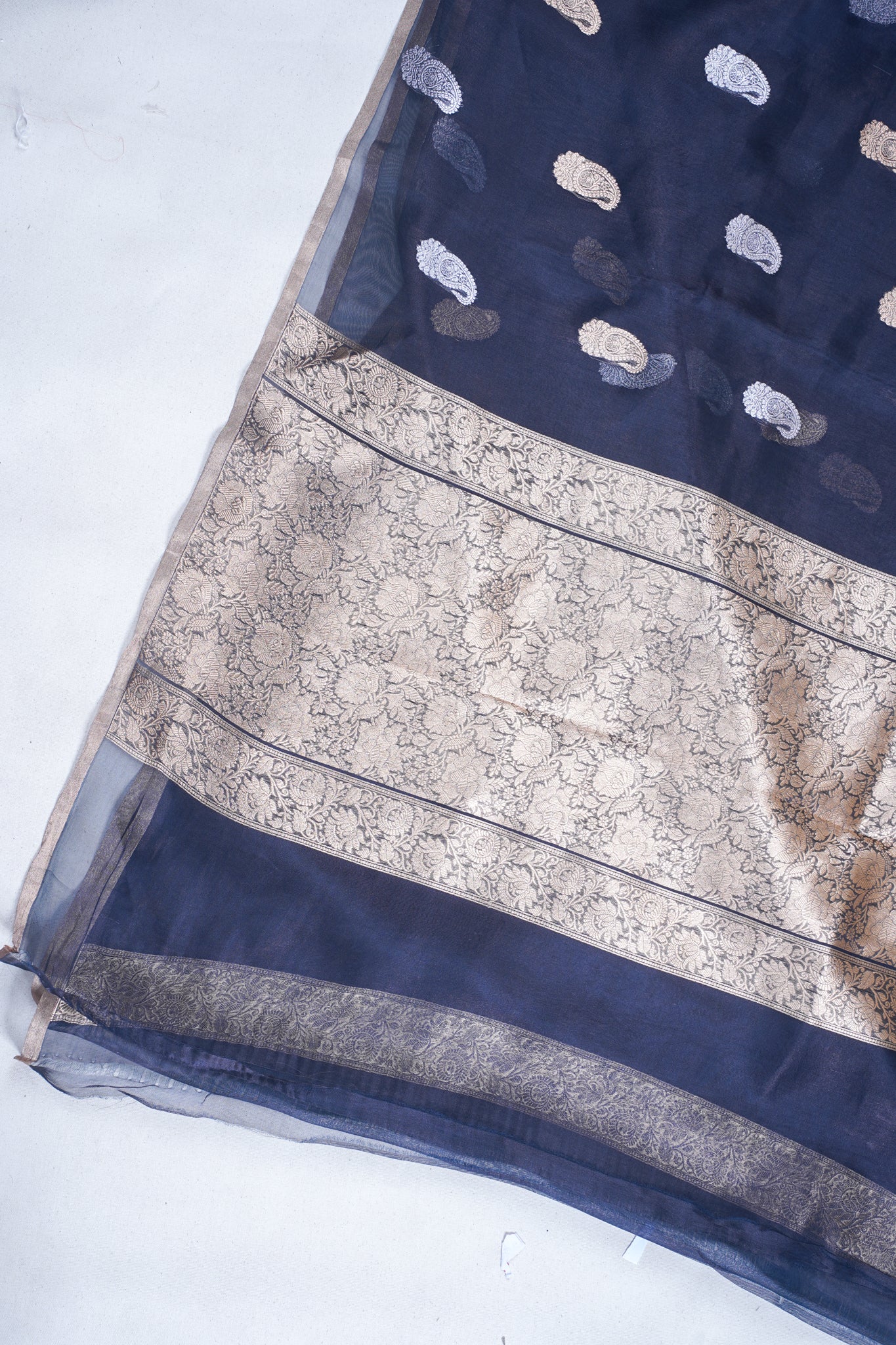 Midnight blue Pure Tissue Silk Handloom Saree