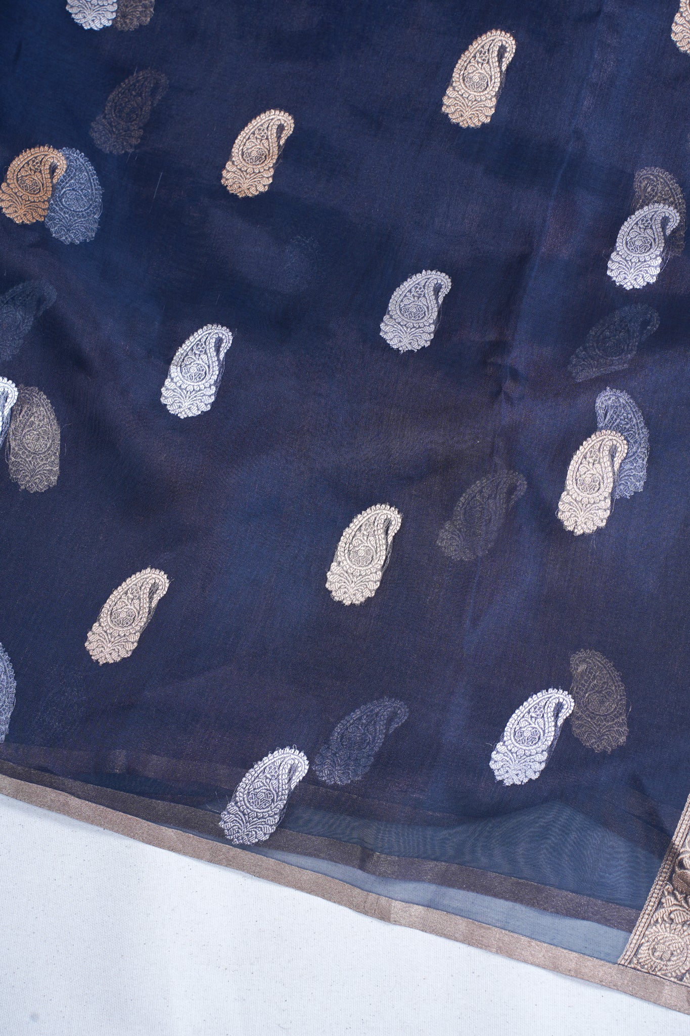 Midnight blue Pure Tissue Silk Handloom Saree