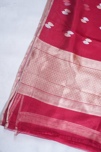 Wine Red Pure Tissue Silk Handloom Saree