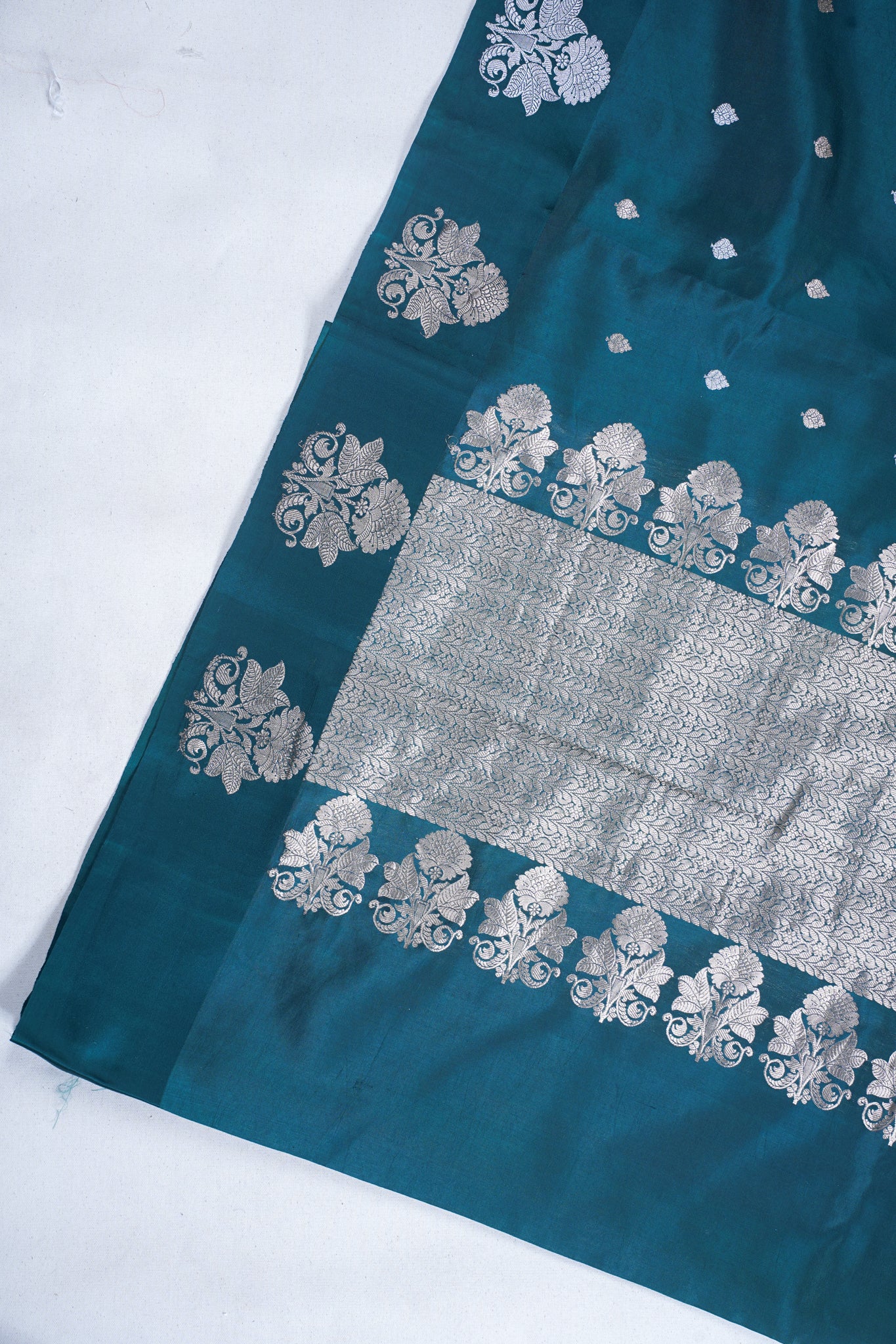 Teal Green Pure Mango katan silk handloom Saree