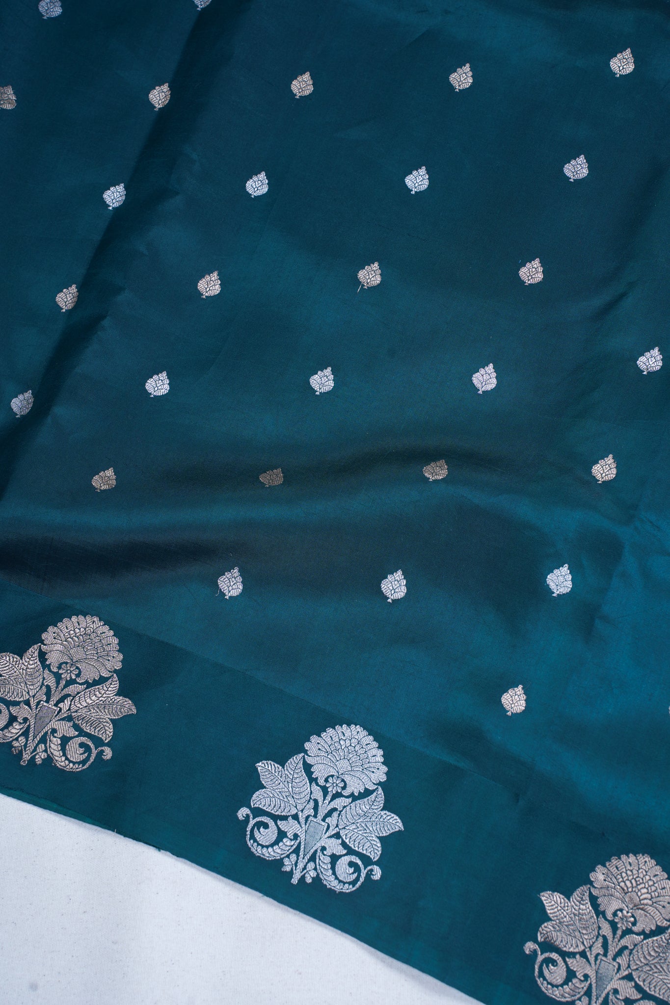 Teal Green Pure Mango katan silk handloom Saree
