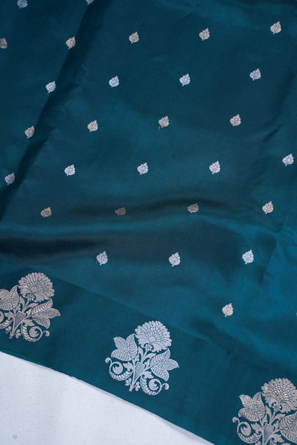 Teal Green Pure Mango katan silk handloom Saree
