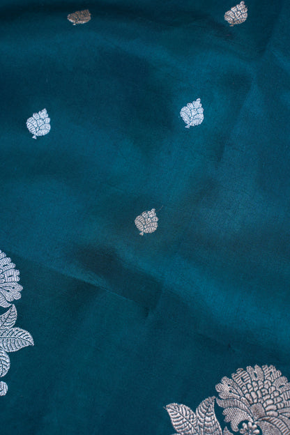 Teal Green Pure Mango katan silk handloom Saree