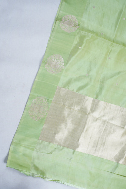 Pastel Green Pure Mango katan silk handloom Saree