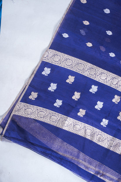 Midnight Navy Pure Tissue Silk Handloom Saree