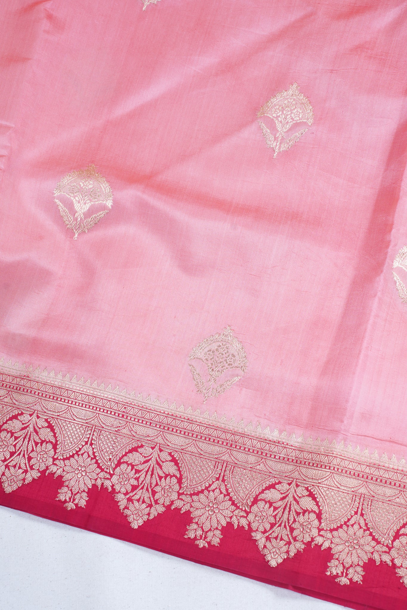 Peach-Pink Pure Mango Katan Silk Handwoven Saree