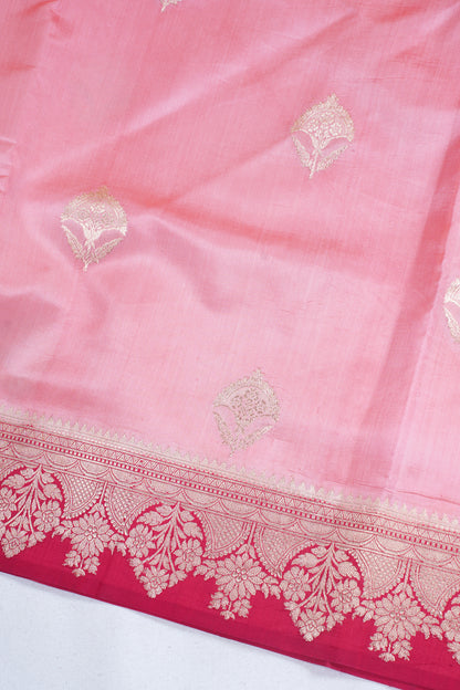 Peach-Pink Pure Mango Katan Silk Handwoven Saree