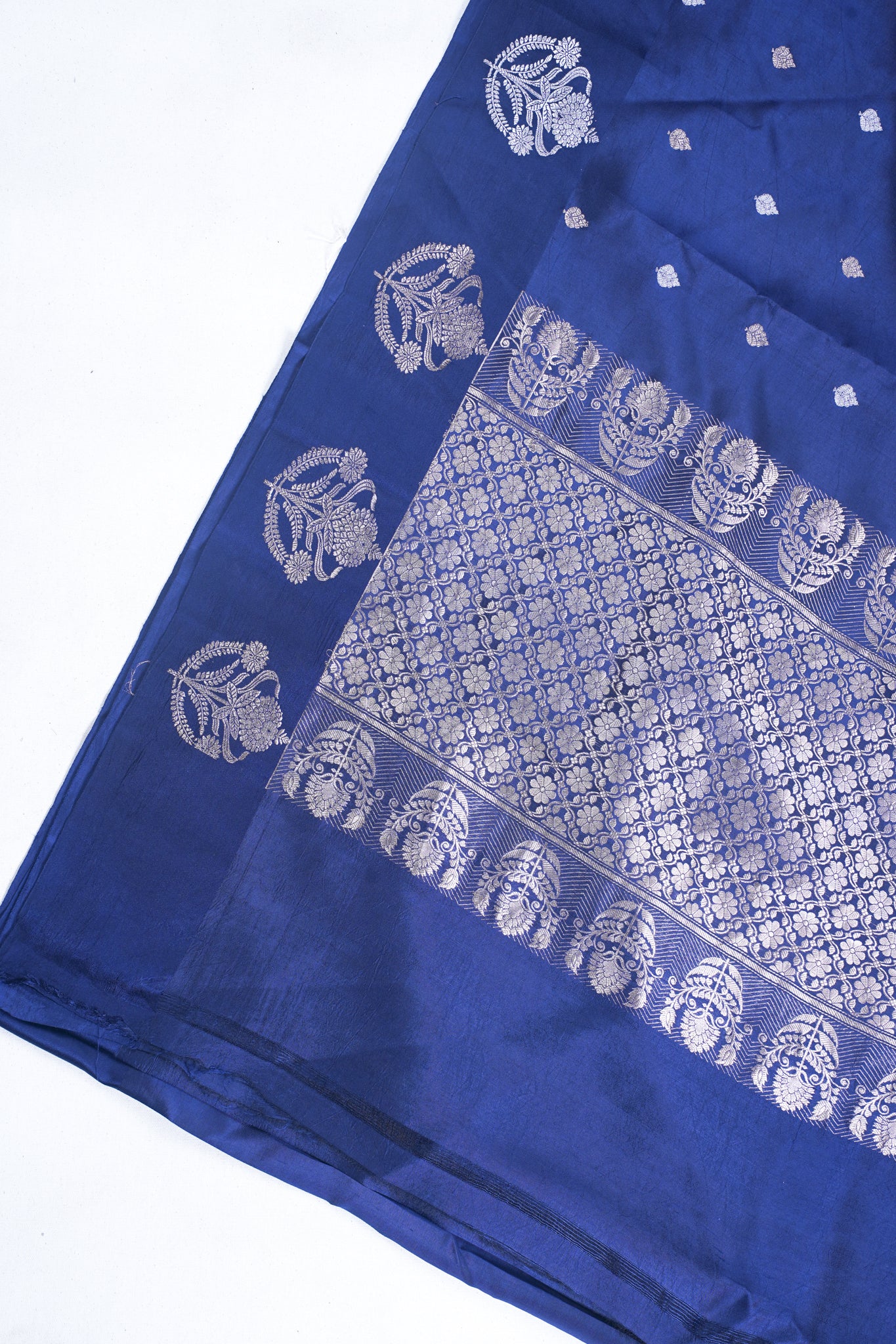 Navy Blue Pure Mango Katan Silk Handwoven Saree