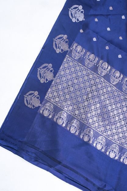 Navy Blue Pure Mango Katan Silk Handwoven Saree