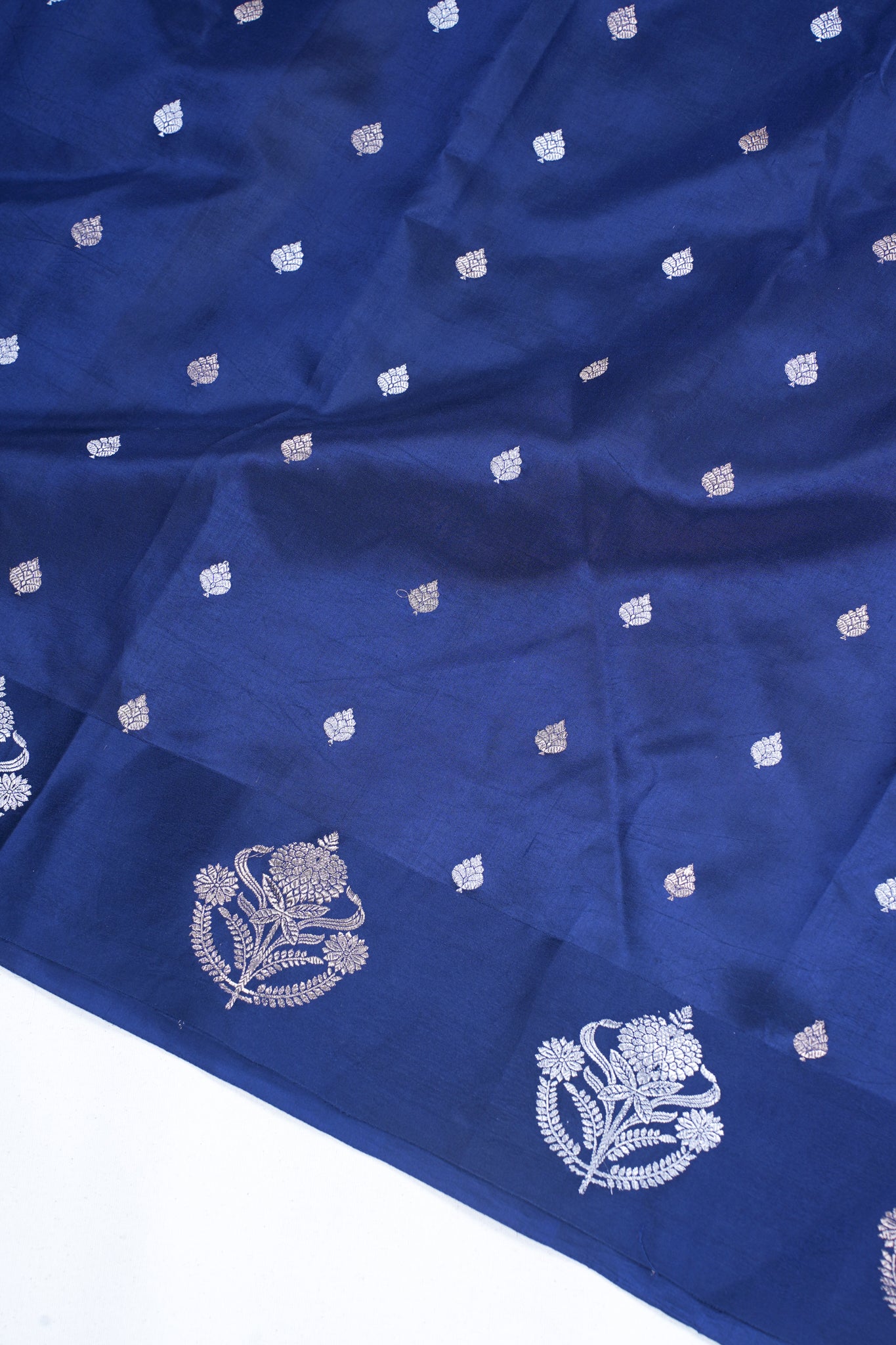 Navy Blue Pure Mango Katan Silk Handwoven Saree