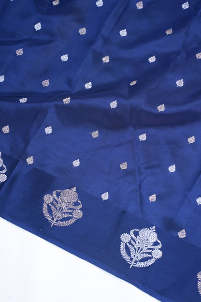 Navy Blue Pure Mango Katan Silk Handwoven Saree