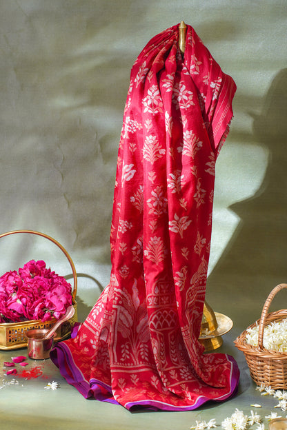Red Pure Cotton Jamdani Handwoven Saree