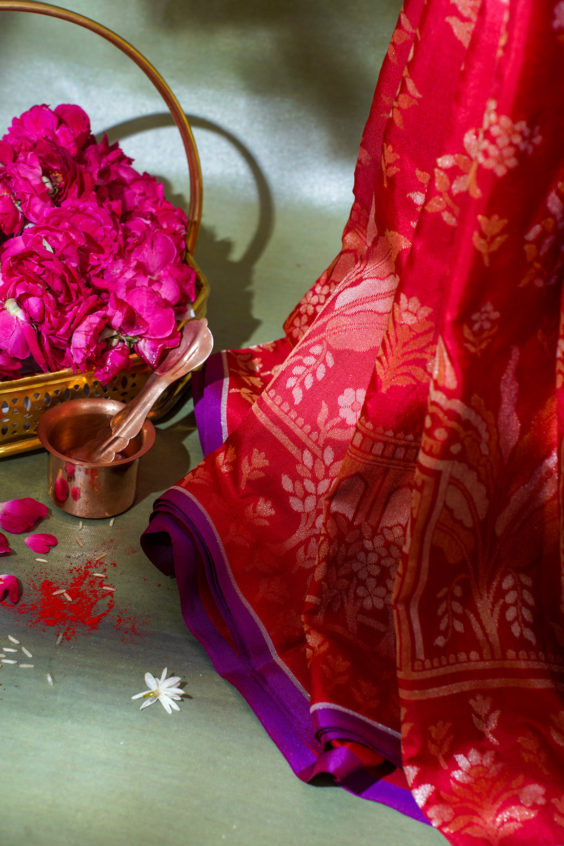 Red Pure Cotton Jamdani Handwoven Saree