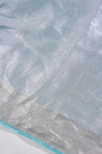 Pure Tissue Molten Gold Handwoven Saree with Aqua Border &amp; Pallu
