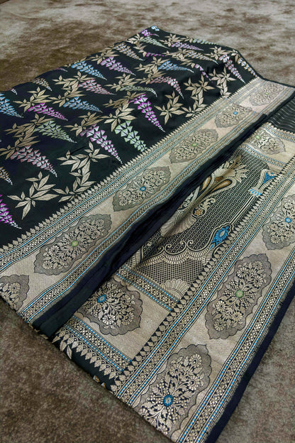 Banarasi Mehrab Pallu Saree Tilfi Minakari and Jaal Weaving