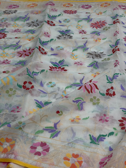 Ivory Handwoven Real Zari Cotton Jamdani Saree