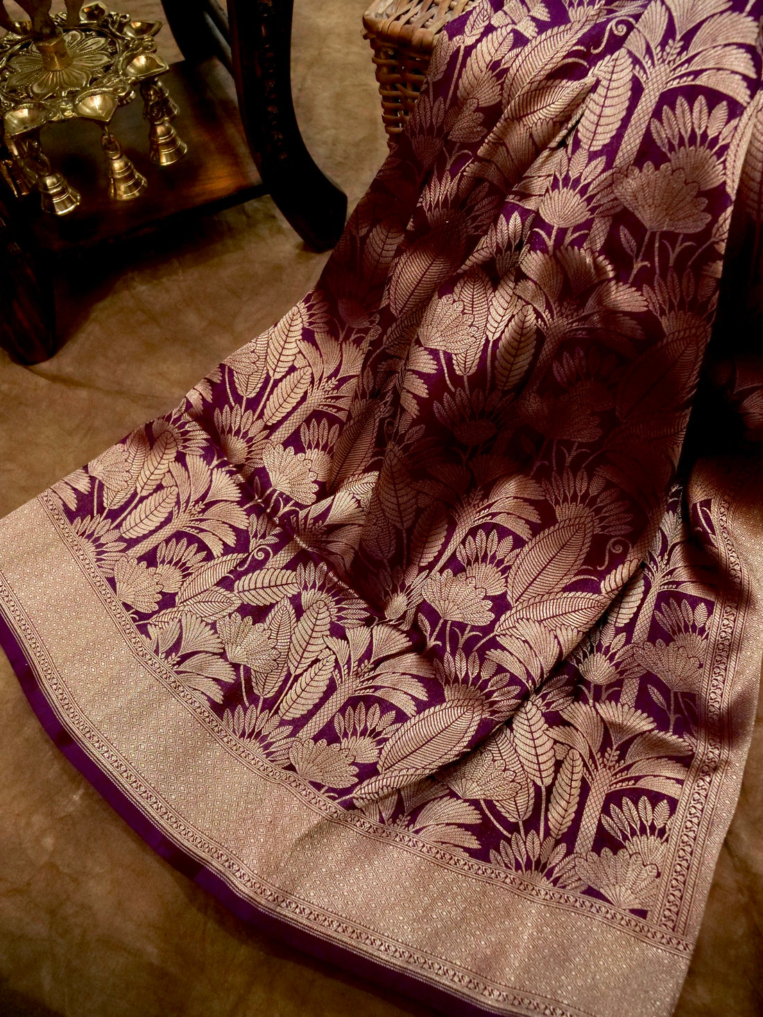 Wine Purple Handloom Pure Katan Silk Banarasi Brocade Saree
