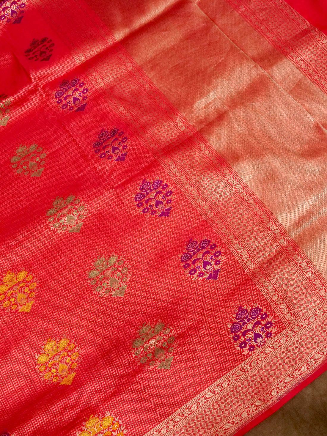 Red Handwoven Banarasi Pure Katan Silk Meenakari Brocade Saree