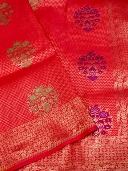 Red Handwoven Banarasi Pure Katan Silk Meenakari Brocade Saree