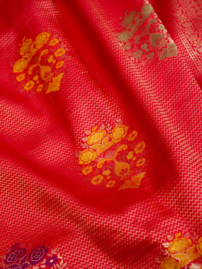 Red Handwoven Banarasi Pure Katan Silk Meenakari Brocade Saree