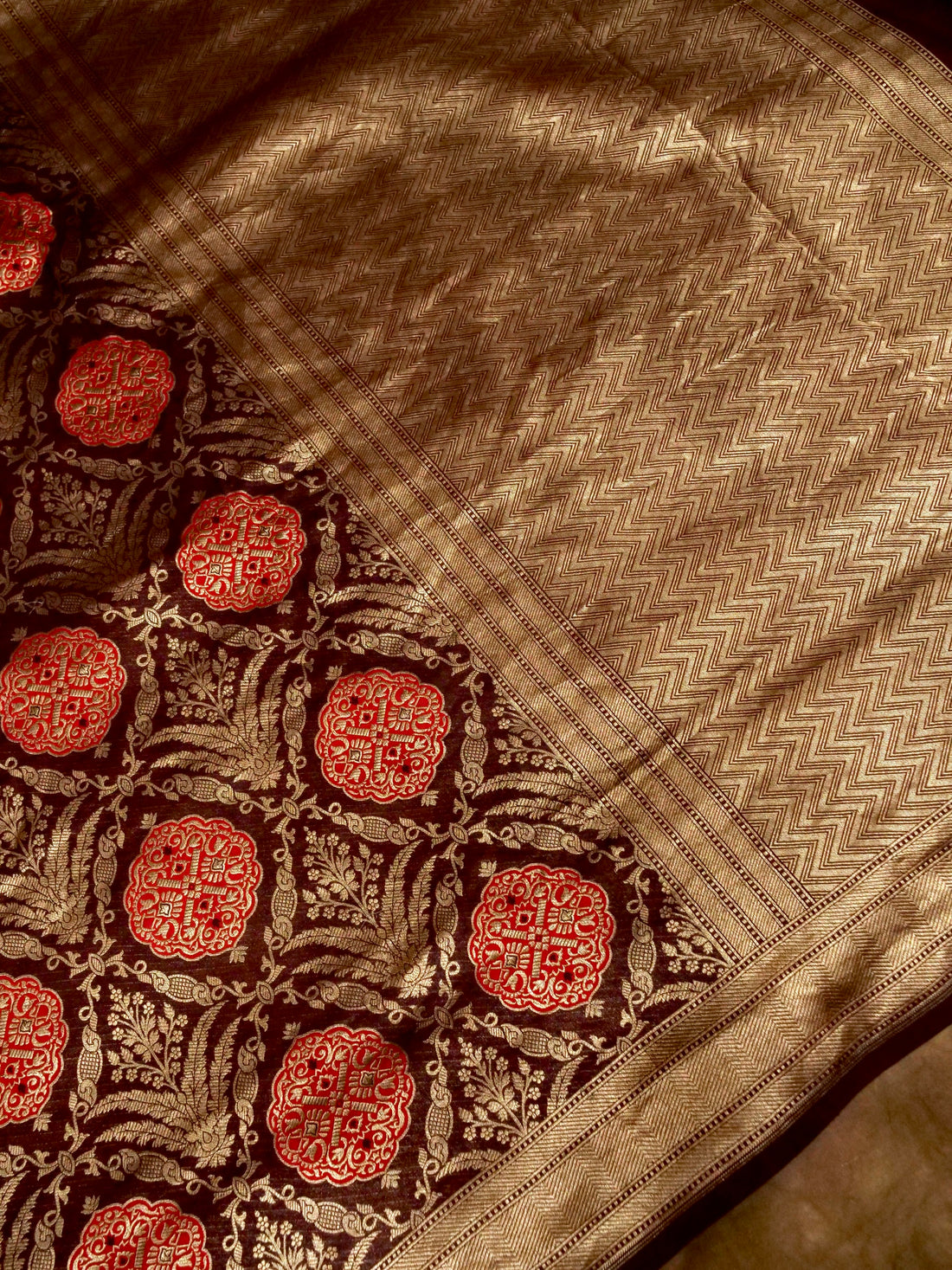 Wine Handwoven Banarasi Pure Katan Silk Meenakari Brocade Saree