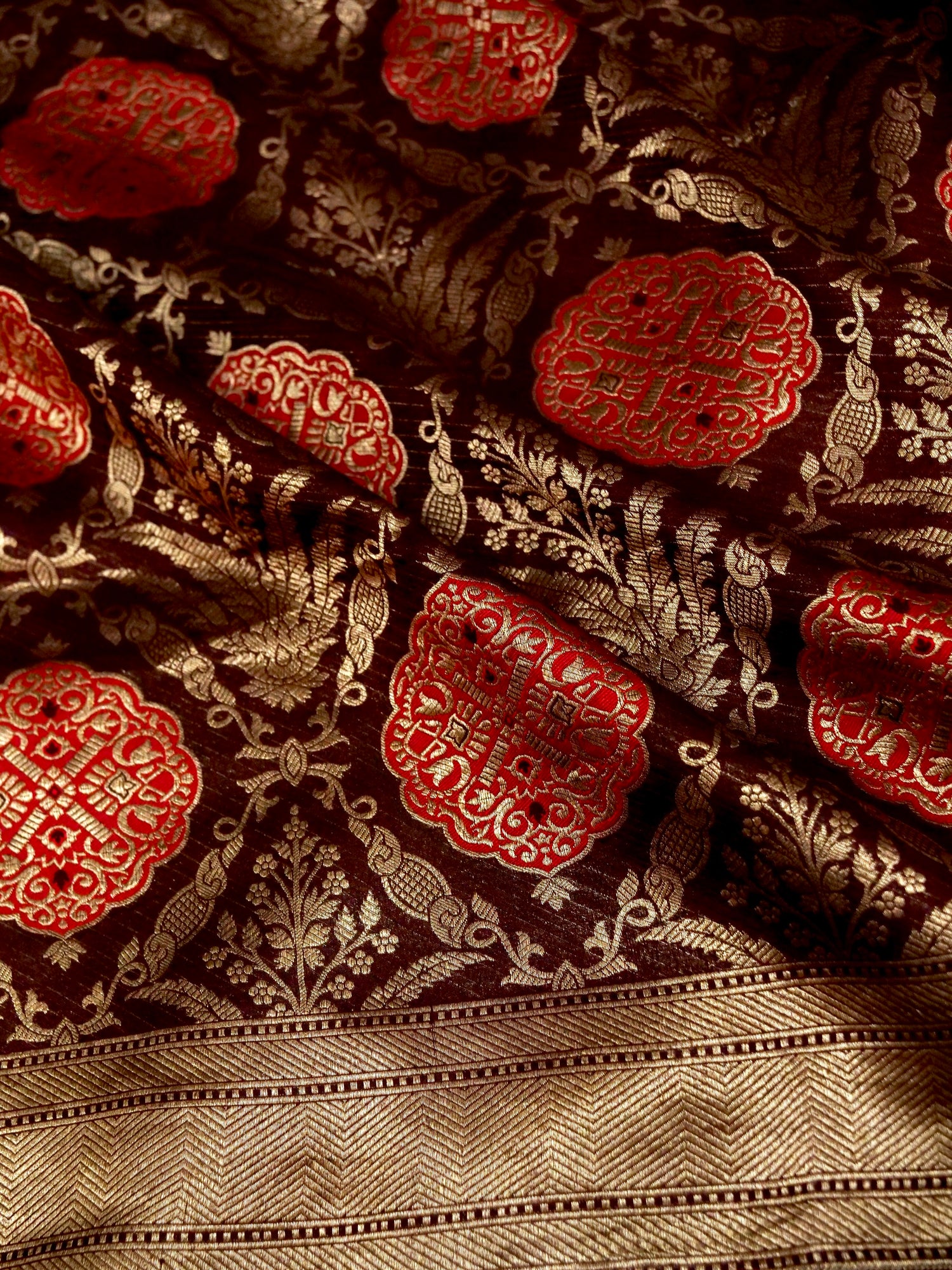 Wine Handwoven Banarasi Pure Katan Silk Meenakari Brocade Saree