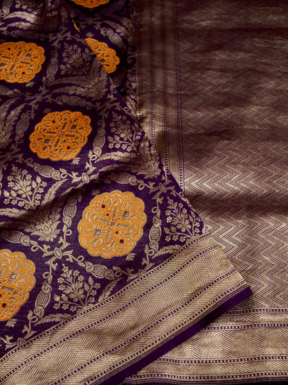 Purple Handwoven Banarasi Pure Katan Silk Meenakari Brocade Saree