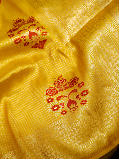 Yellow Handwoven Banarasi Pure Katan Silk Meenakari Brocade Saree