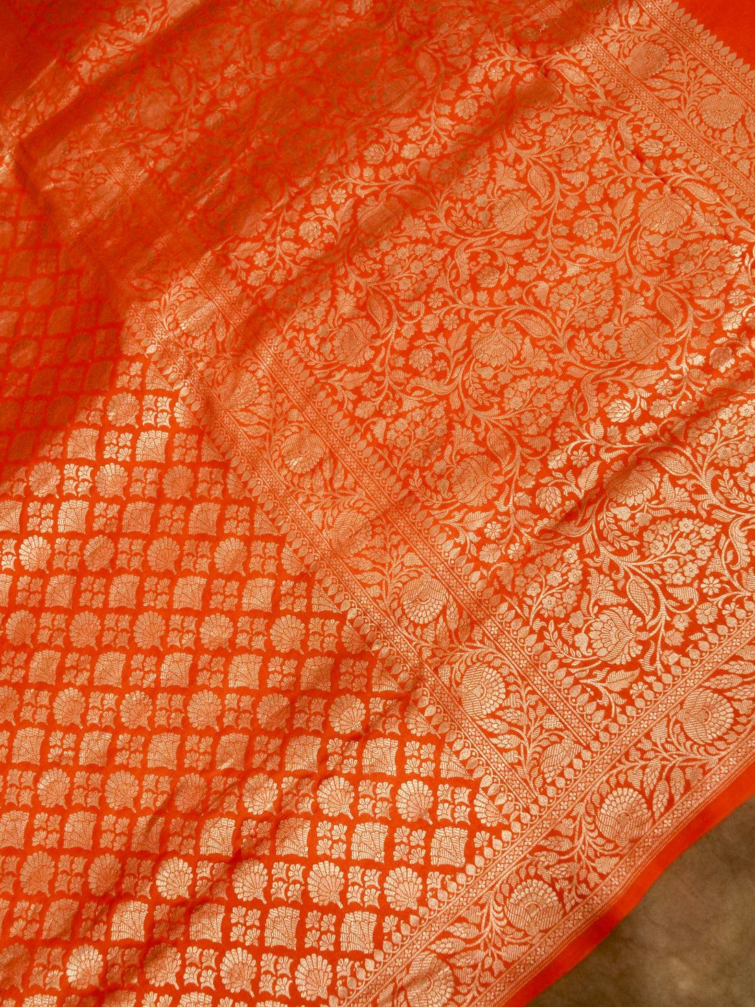 Orange Handloom Pure Katan Silk Banarasi Brocade Saree