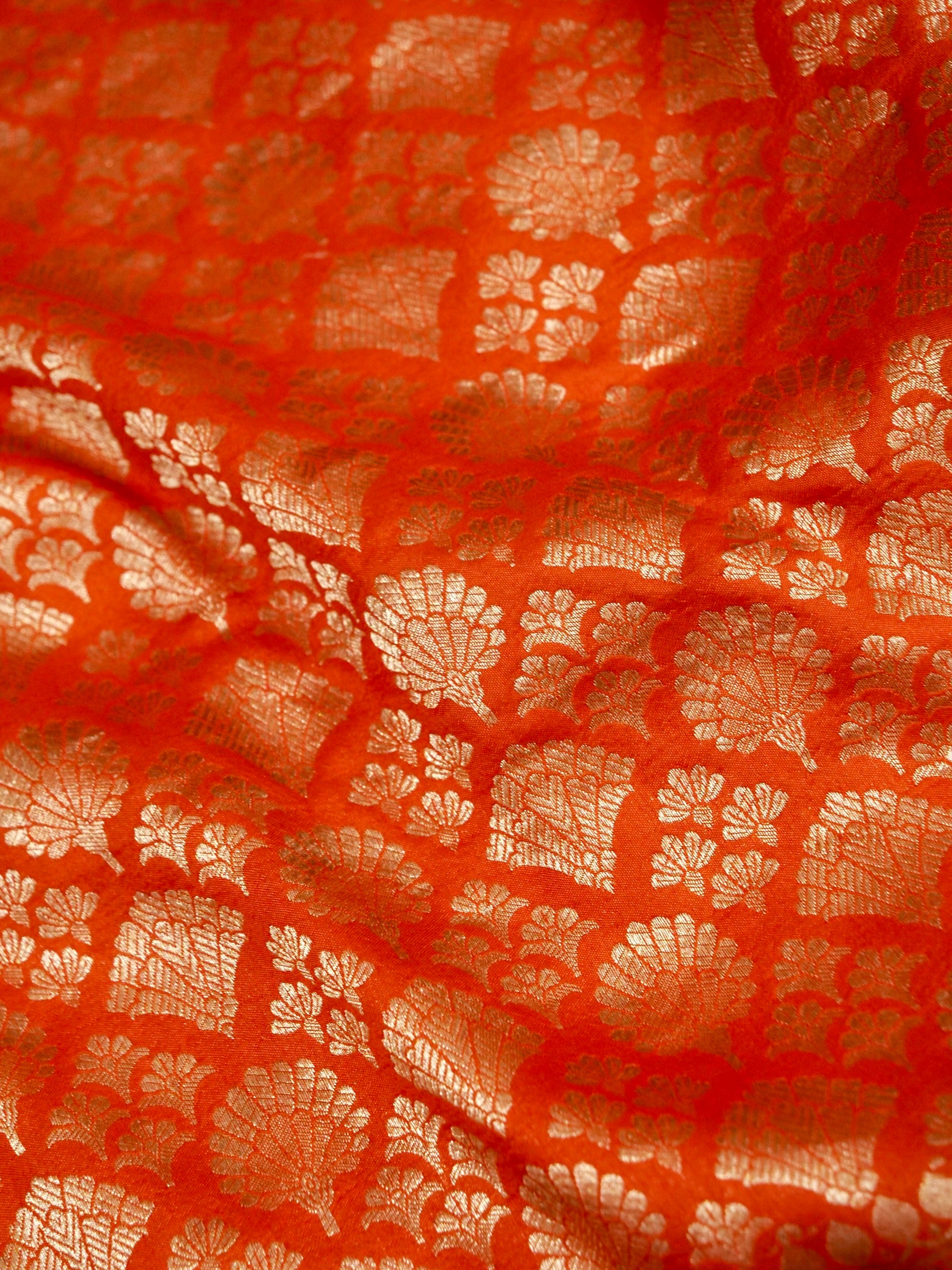 Orange Handloom Pure Katan Silk Banarasi Brocade Saree