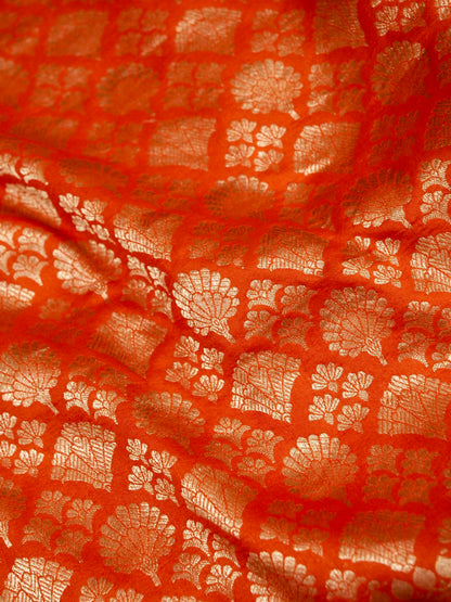 Orange Handloom Pure Katan Silk Banarasi Brocade Saree