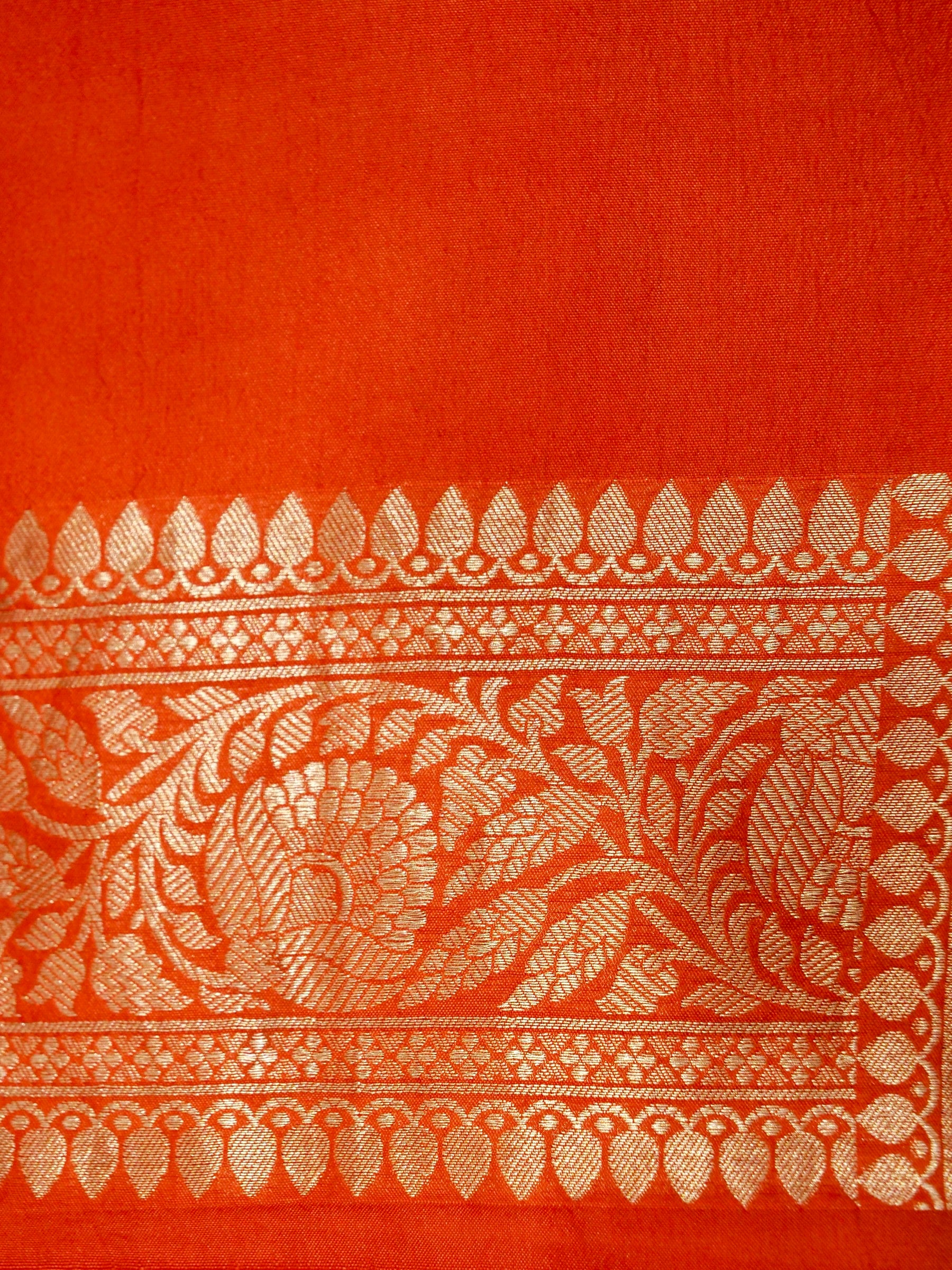 Orange Handloom Pure Katan Silk Banarasi Brocade Saree