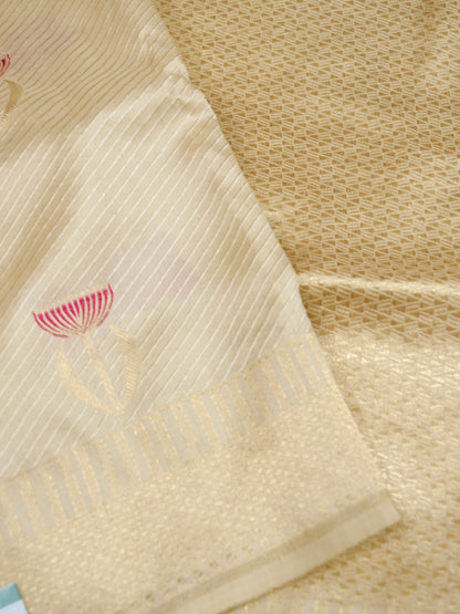 Cream Handwoven Banarasi Pure Katan Silk Meenakari Brocade Saree