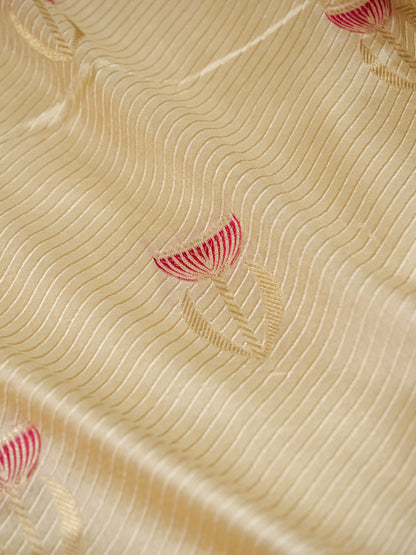 Cream Handwoven Banarasi Pure Katan Silk Meenakari Brocade Saree