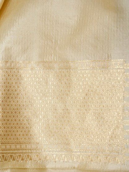 Cream Handwoven Banarasi Pure Katan Silk Meenakari Brocade Saree