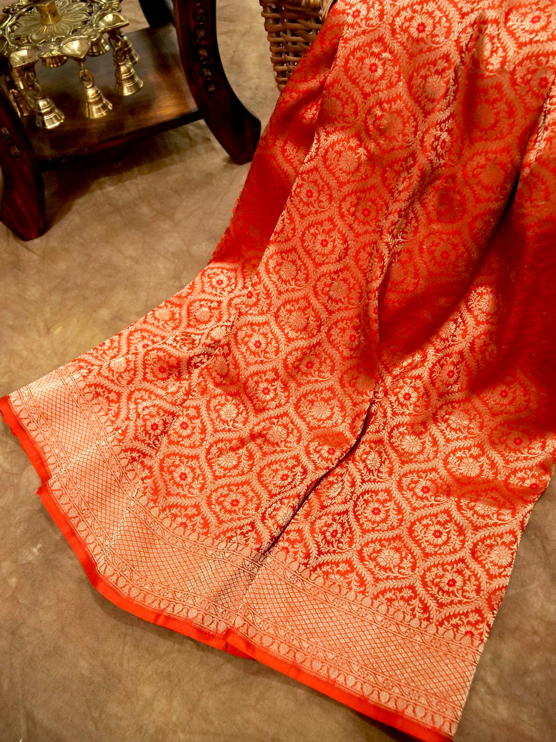 Red Handloom Pure Katan Silk Banarasi Brocade Saree