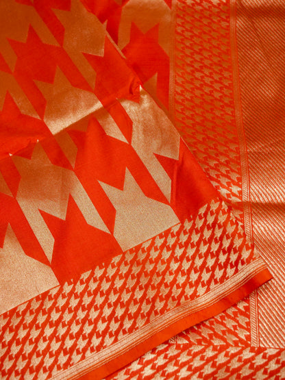 Reddish-Orange Handloom Pure Katan Silk Banarasi Brocade Saree