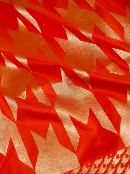 Reddish-Orange Handloom Pure Katan Silk Banarasi Brocade Saree
