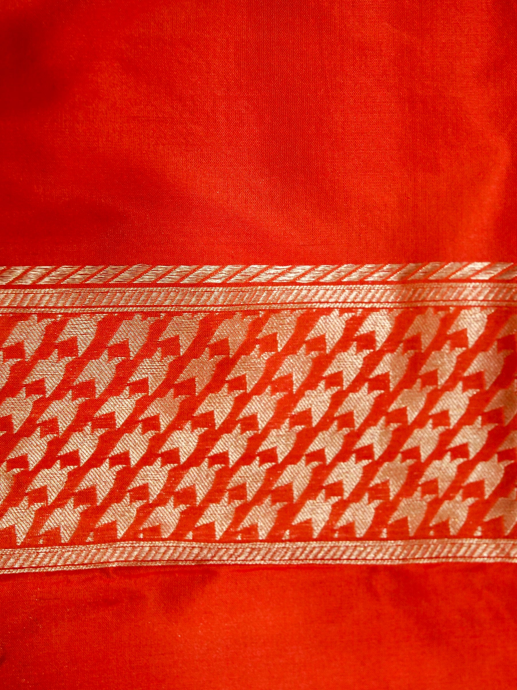 Reddish-Orange Handloom Pure Katan Silk Banarasi Brocade Saree