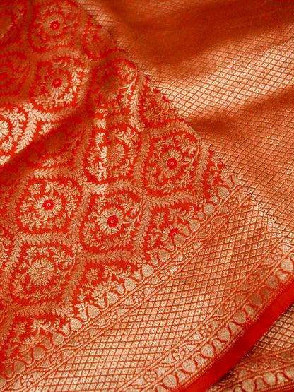 Red Handloom Pure Katan Silk Banarasi Brocade Saree